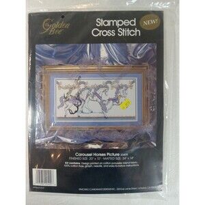Golden Bee Stamped Cross Stitch Carousel Horses Picture 20409 Size 20" x 10" New